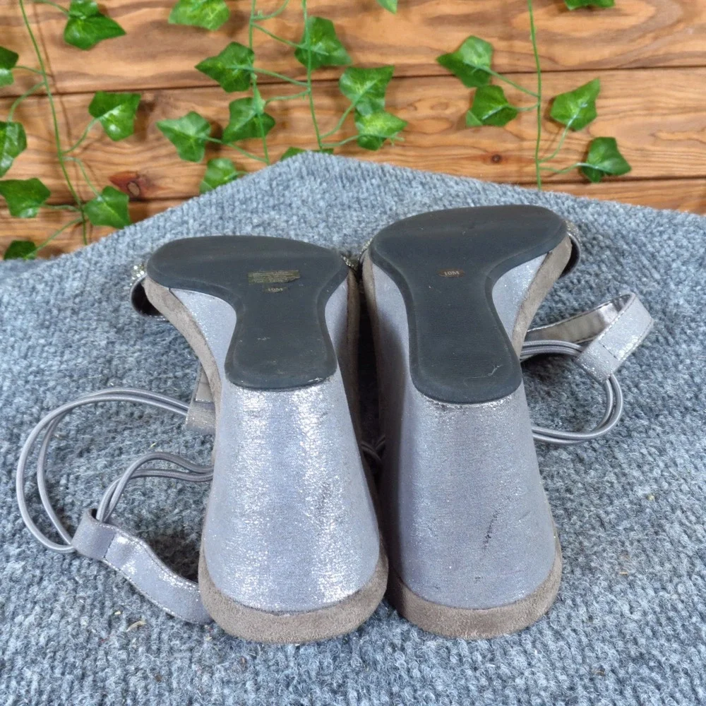 Style & Co. Mulan 2 Women Wedge Sandals Size 10 Special Occasion Silver Metallic